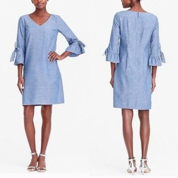 J. Crew Factory Dresses & Skirts - J Crew Factory Chambray Ruffle Tie Sleeve Dress